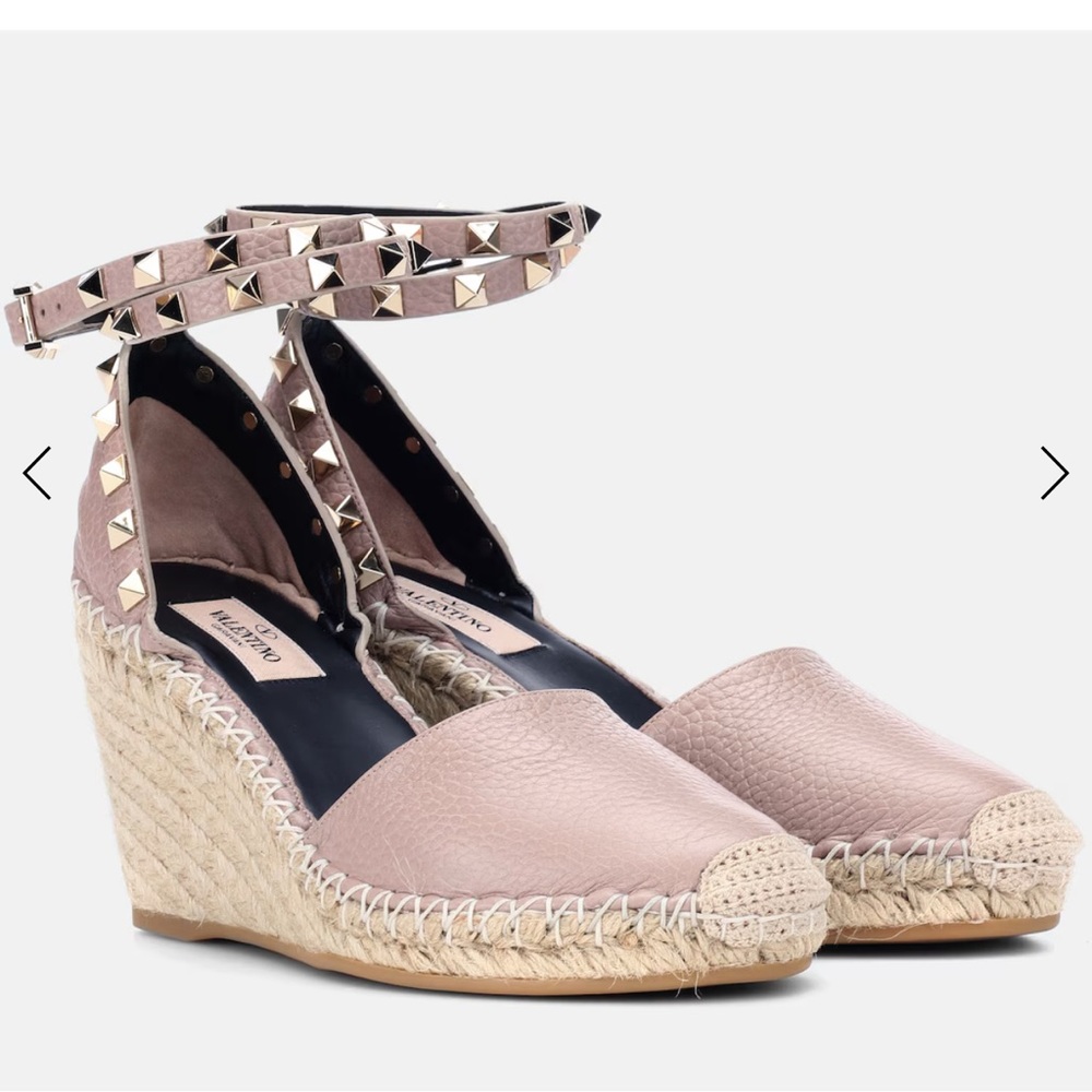 VALENTINO GARAVANI Rockstud leather espadrille wedges shoes 41 Auth